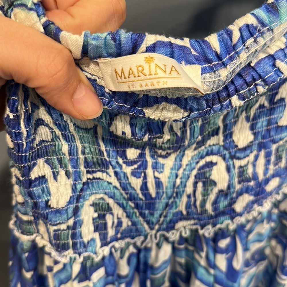 St.Barth Marina Dress Women’s 100% Linen Tiered Skirt/Strapless Dress Sz S/M - Picture 2 of 6
